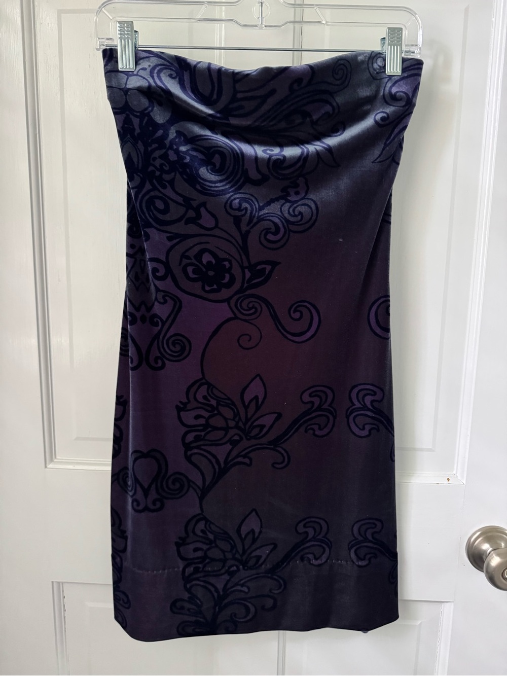 Purple Floral Velvet-Print Strapless Dress
